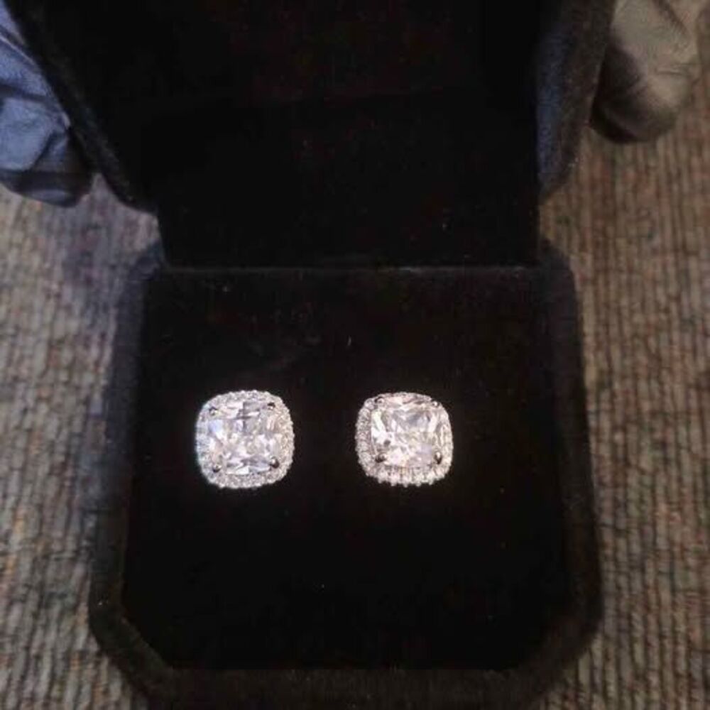 2ct D-Color VVS1 White Moissanite Halo Stud Earrings • Sterling Silver